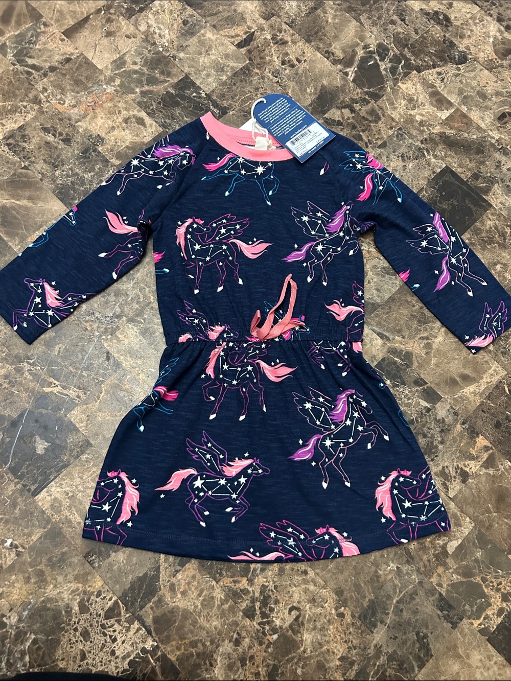 NWT 🆕 Hatley Girls Navy Unicorn Print Long Sleeve Dress 100% cotton size 2